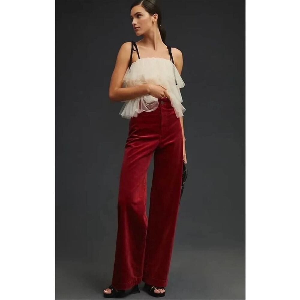 Elegant Red Velvet Women's Pants
